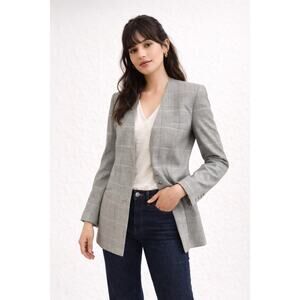 Vintage Gray Windowpane Blazer Single Breasted Tailored Parisian Chic